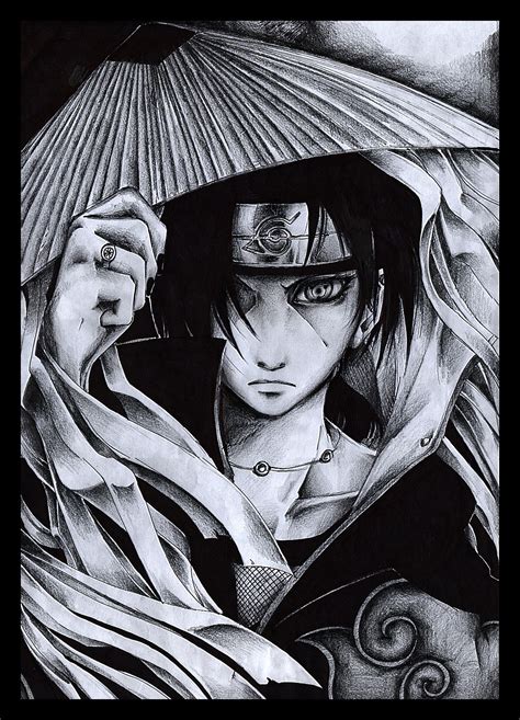 Sfondi : disegno, illustrazione, monocromo, Naruto Shippuuden, Akatsuki, Itachi Uchiha, schizzo ...