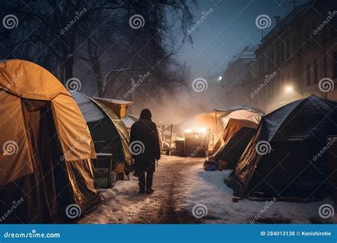 Homeless Camp in Tents Set Up on Streets Stock Illustration ...