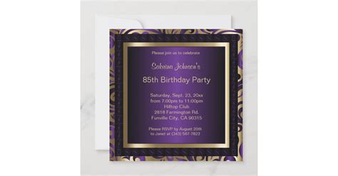 85th Birthday Party in Purple & Gold Patterns Invitation | Zazzle