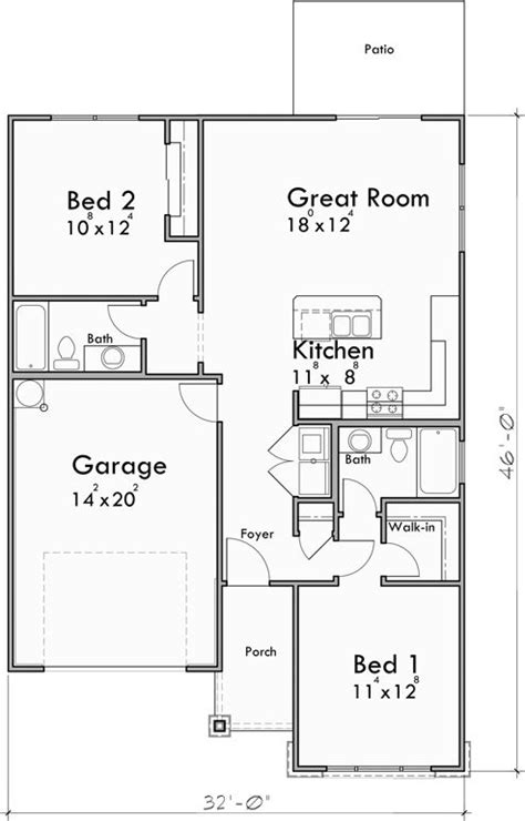 Small House Plan, Two Master Bedrooms, 10202 | Garage house plans, Tiny ...