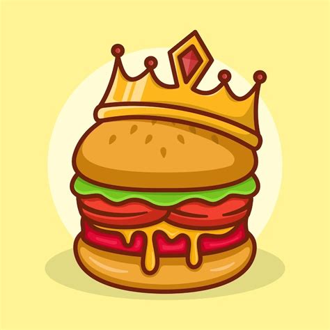 Premium Vector | King Burger Cute Illustration. Burger With Crown Illustration,