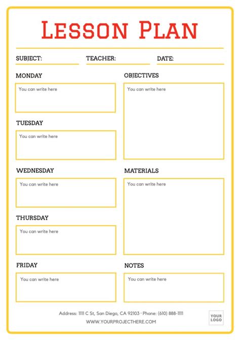 Editable and printable lesson plan templates