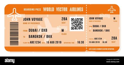 Boarding pass vector illustration. Airline ticket design with QR code ...