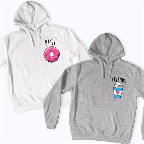 Best Friends Matching Hoodie Sweatshirts Donut Coffee Funny Graphic ...