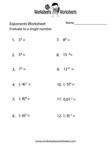 Exponents Practice Worksheet - Free Printable Educational Worksheet