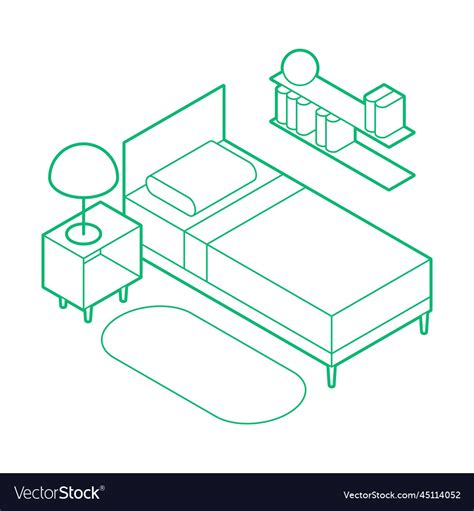 Isometric bedroom outline Royalty Free Vector Image