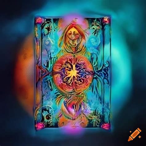 Vibrant tarot cards with mystical symbols