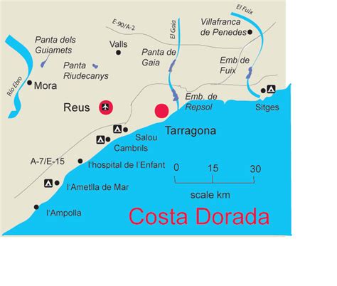 free fishing map, to find places to fish in Costa Dorado - Fishing in Spain, France and Portugal