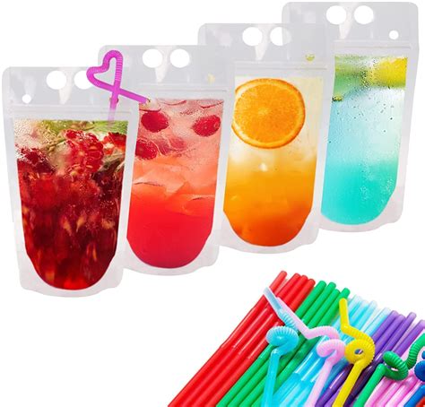 Buy 100 Pcs Drink Pouches for Adults, Clear Juice Pouches, Hand-held ...