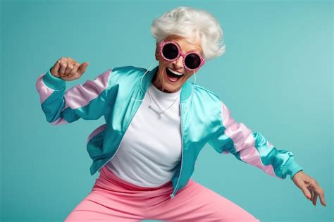 Premium AI Image | Elderly woman in sports clothing doing some fun dance moves