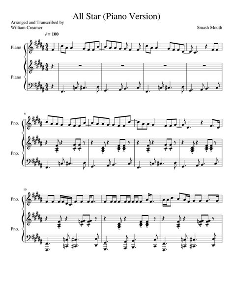 All Star sheet music for Piano download free in PDF or MIDI