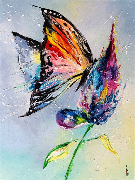 BUTTERFLY ON FLOWER Painting by Liubov Kuptsova | Saatchi Art