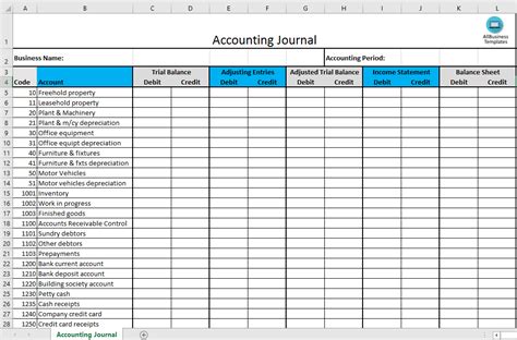 Accounting Journal Excel template | Templates at allbusinesstemplates.com