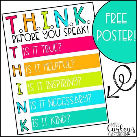 🚨FREEBIE ALERT!🚨Snag this T.H.I.N.K. Before You Speak poster in my ...