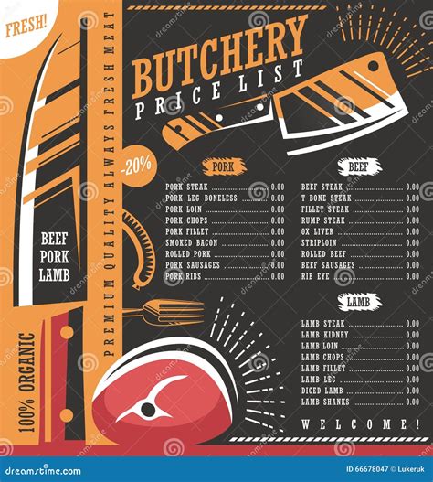 Butcher Shop Price List Design Stock Vector - Illustration of barbecue ...