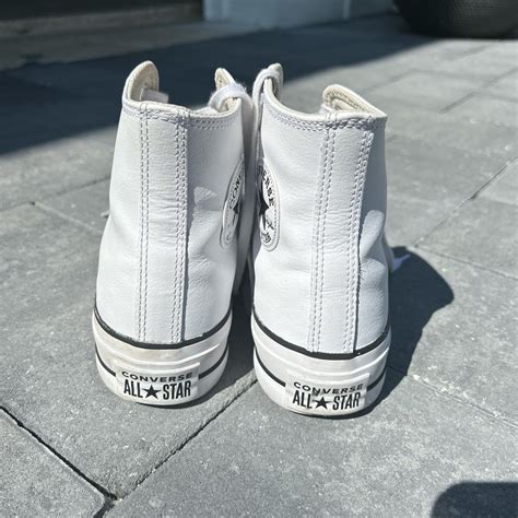 White Leather Converse High Tops Women's Size 6.5 - Depop