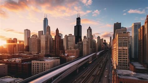 Premium AI Image | Chicago skyline at sunset