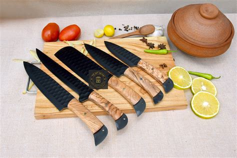 Hand Forged Chef Knife Set , Steel Kitchen Knives, Cleaver Anniversary ...