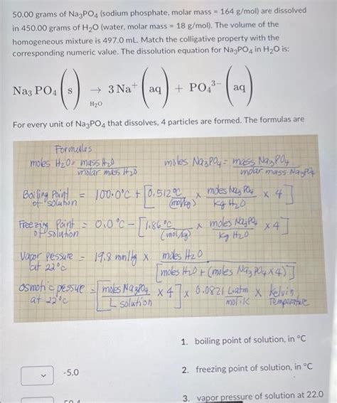 Solved 50.00 grams of Na3PO4 (sodium phosphate, molar mass = | Chegg.com