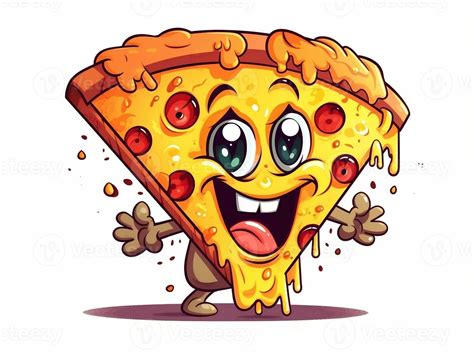 Funny pizza slice cartoon character clipart, graffiti doodling style on the white background ...