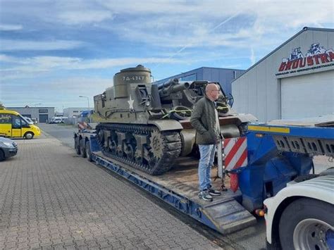 Restored M7 Priest tank on its way from Holland to Oshawa's Ontario ...