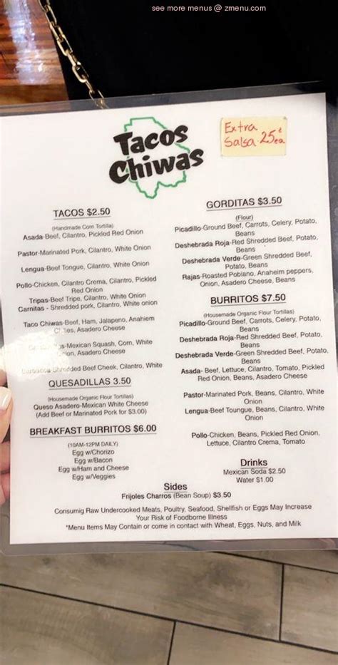 Online Menu of Tacos Chiwas Restaurant, Chandler, Arizona, 85224 - Zmenu