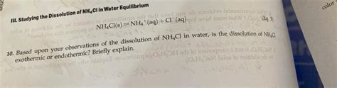 Solved color II. Studying the Dissolution of NH4Cl in Water | Chegg.com