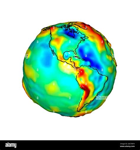 Gravity map of Earth. Computer model showing the variation of the Earth's gravity field centred ...