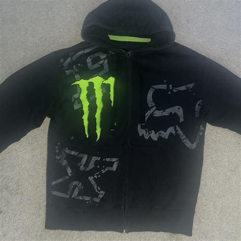 Fox Racing Men's Black and Green Hoodie | Depop