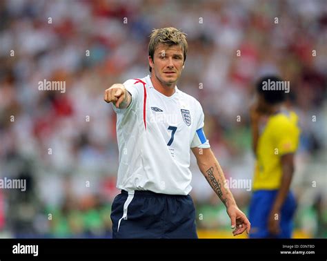 England national soccer player David Beckham from Real Madrid gestures ...