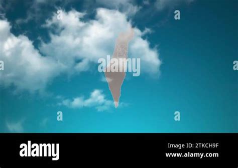 palestine country map with zoom in Realistic Clouds Fly Through. camera zoom in sky effect on ...