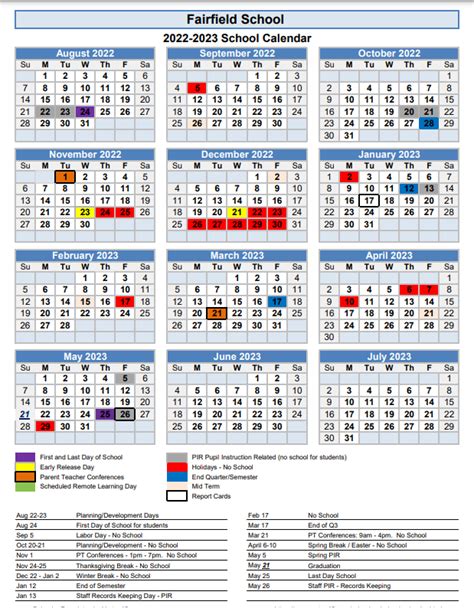 School Calendar | Fairfield Public Schools