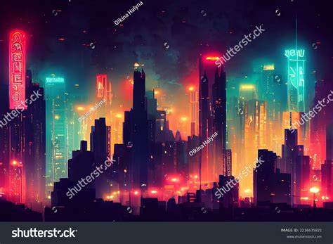 Futuristic City Concept Art Cityscape Night Stock Illustration ...