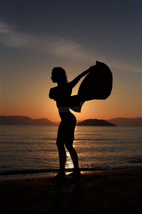 Silhouette of a Girl at the Beach Stock Image - Image of jumping, slim: 28553831