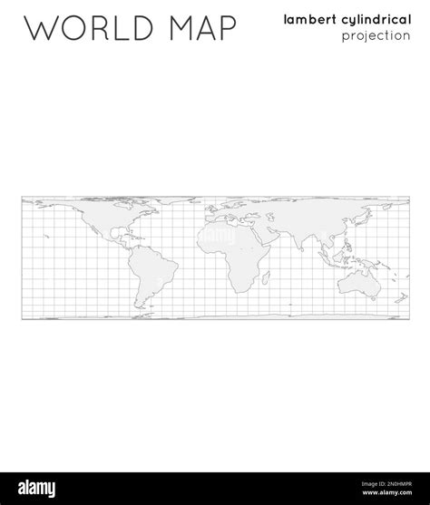 World map. Globe in lambert cylindrical equal-area projection, with graticule lines style ...