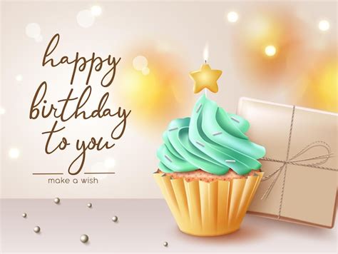 Premium Vector | Birthday cupcake greeting vector design. Happy birthday typography text with ...