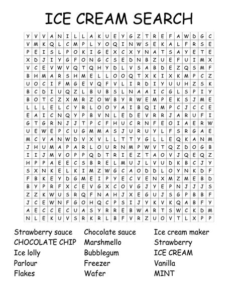 ICE CREAM SEARCH Word Search - WordMint