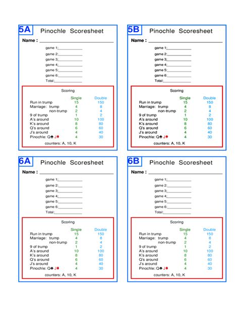 Sample Pinochle Score Sheet Free Download