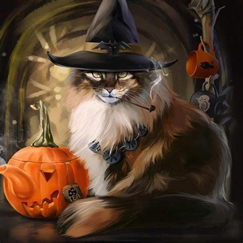 Halloween Cat 5D DIY Paint By Diamond Kit | Halloween cat, Halloween art, Cat art