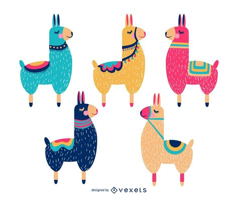 Cute Llama Cartoon Collection Vector Download