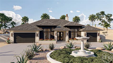 1 Story Mediterranean Style House Plan | Twin Oaks