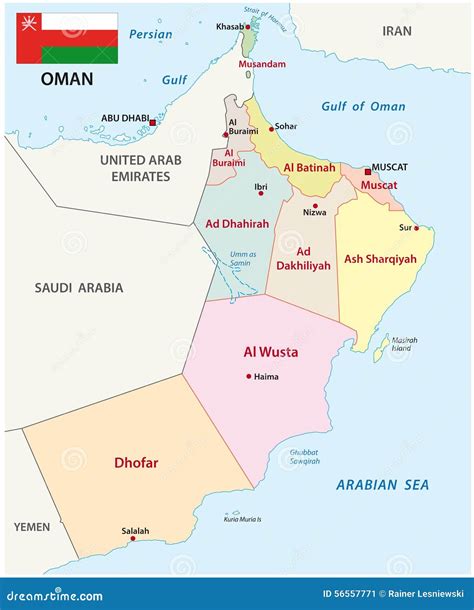 Oman map with flag stock illustration. Illustration of geography - 56557771