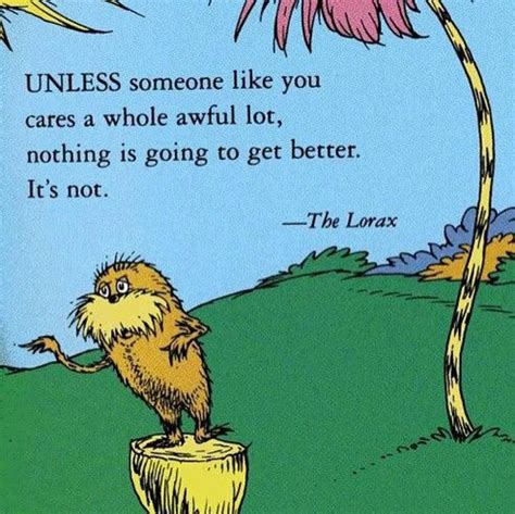 the lorax is sitting on top of a tree stump and looking up at it