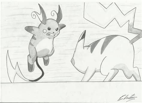 Pikachu vs Raichu Drawing by Krizeii on DeviantArt