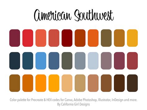 American Southwest Color Palette for PROCREATE and HEX Codes for Canva and Adobe Creative Suite ...