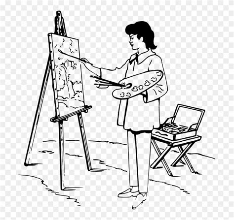 Painting Easel Black And White Drawing Art - Drawing Of A Person Painting Clipart (#484829 ...