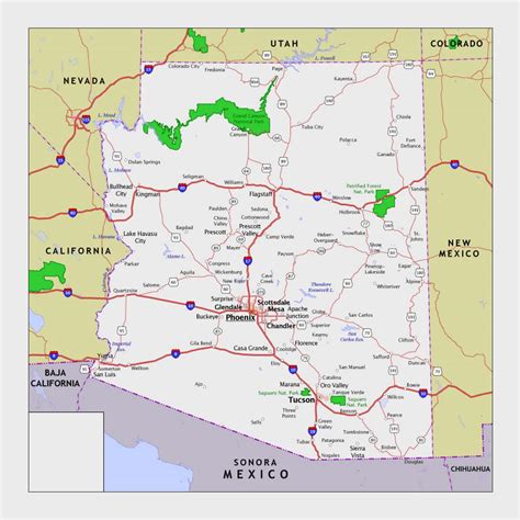 Map of Arizona state with roads, national parks and cities | Arizona state | USA | Maps of the ...