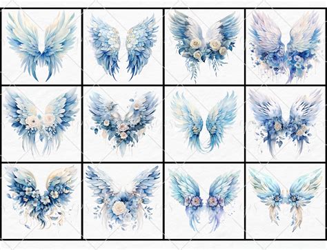 Floral Angel Wings Clipart, Watercolor Clipart, Feather Wings Png, Fantasy Wings Clipart, Heaven ...