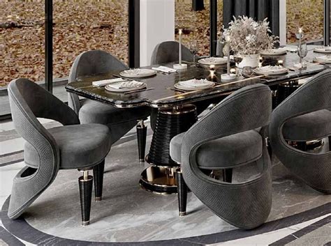 Casa Padrino luxury dining chair set of 8 gray / black / gold 57 x 60 x H. 85 cm - Dining room ...