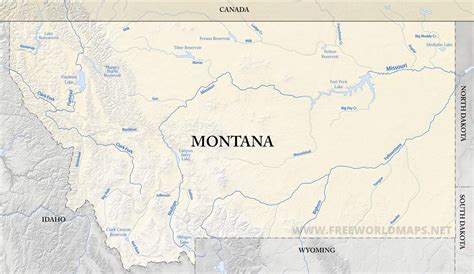 Physical map of Montana